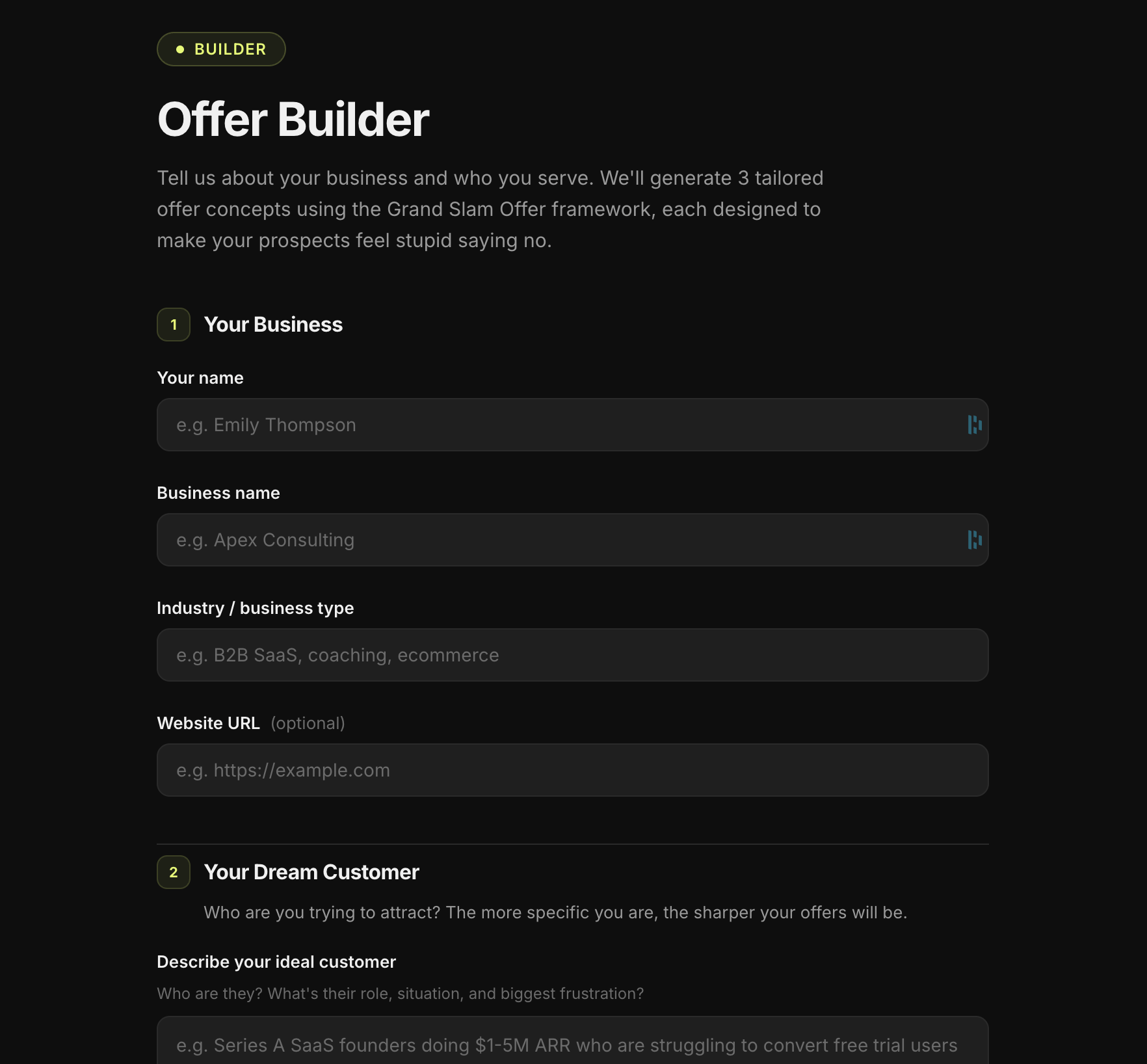Offer Builder Form